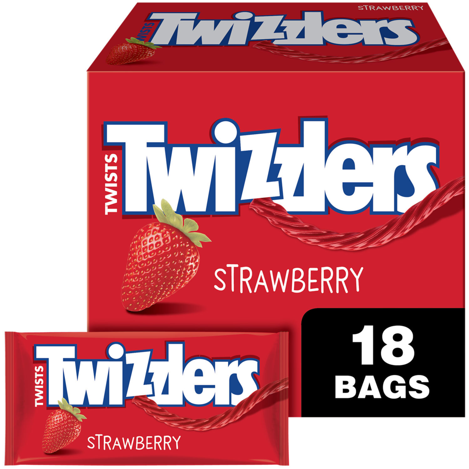 TWIZZLERS Twists Strawberry Flavored Licorice Style Candy Packs, 2.5 oz (18 Count) - THE HERSHEY COMPANY