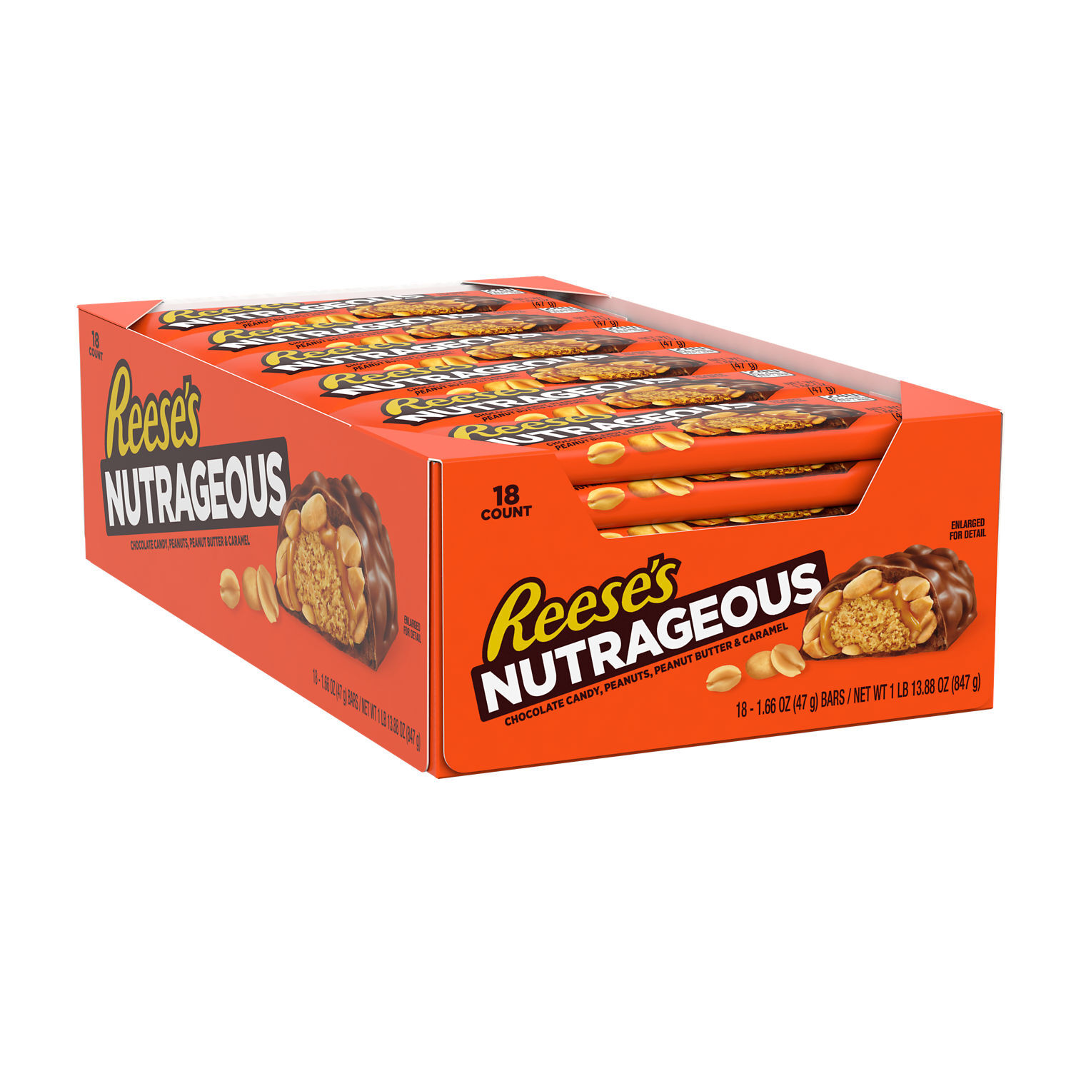REESE’S NUTRAGEOUS Chocolate, Peanut Butter, Caramel and Peanut Candy Bars, 1.66 oz (18 Count) - THE HERSHEY COMPANY