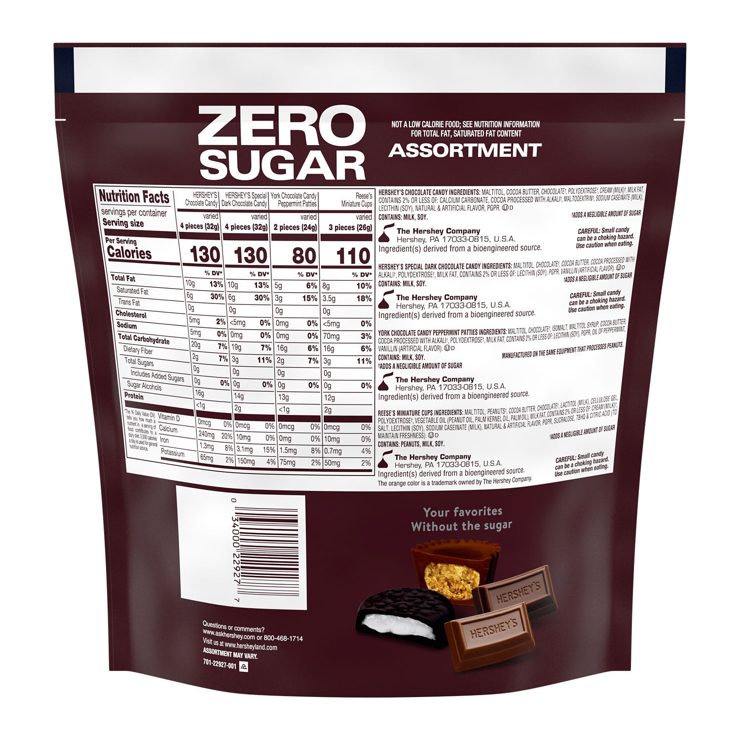 HERSHEY’S, REESE’S and YORK Zero Sugar Assorted Flavored Candy Variety Bag, 15.5 oz - THE HERSHEY COMPANY