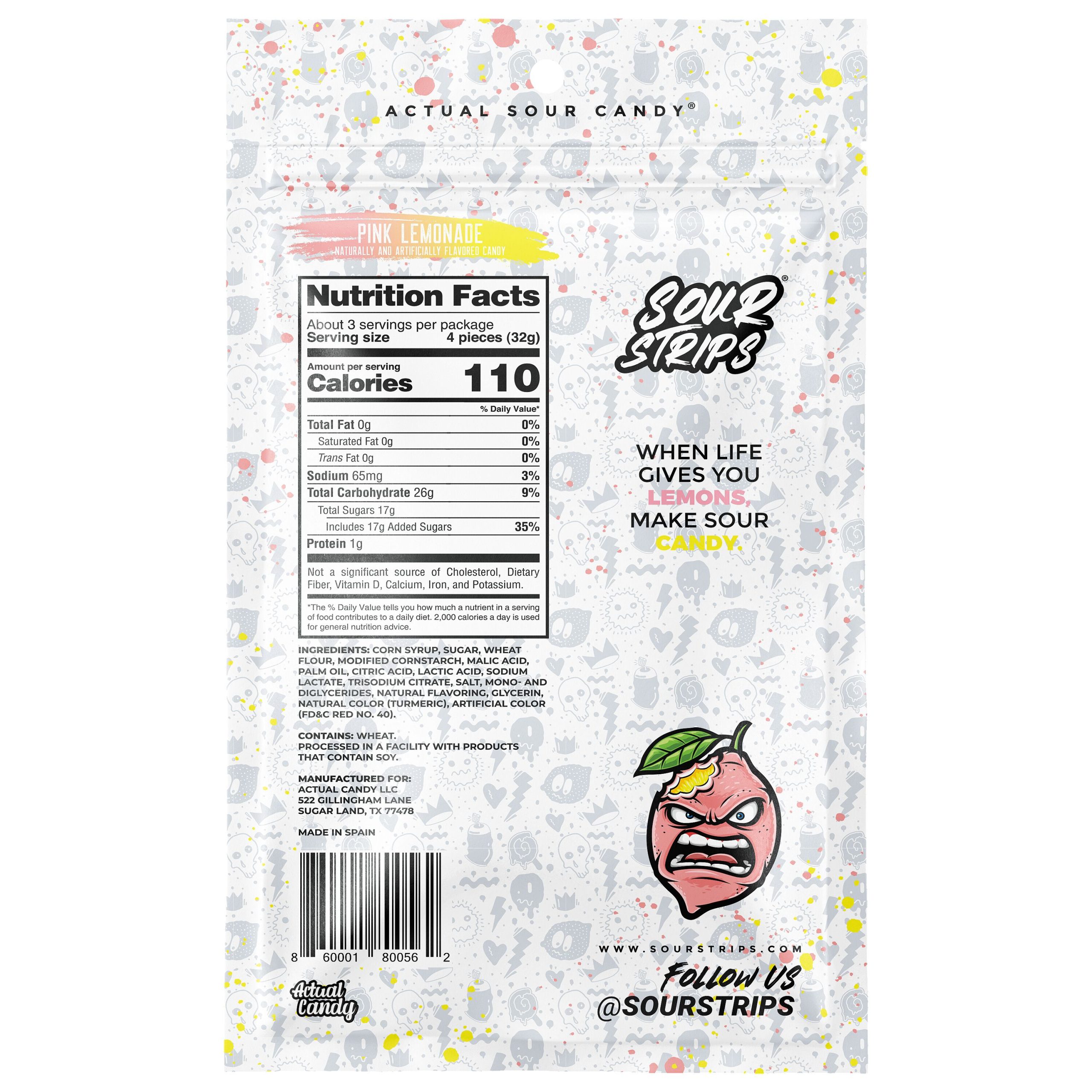 Sour Strips Pink Lemonade Candy Peg Bag, 3.4oz - THE HERSHEY COMPANY